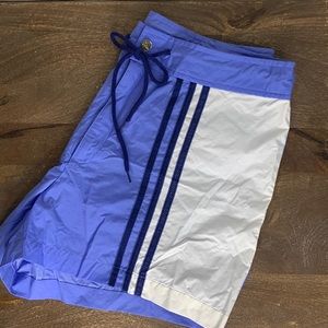 Vintage Adidas Women’s Blue White Stripe Nylon Swimwear Board Shorts Sz 14